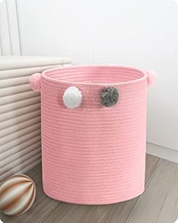 Baffect Large Cotton Rope Basket,Baby Nursery Storage Basket Fabric Storage Basket Organiser Woven Baskets Laundry Basket for Nursery Kids Baby Toy Storage Basket(Pink)