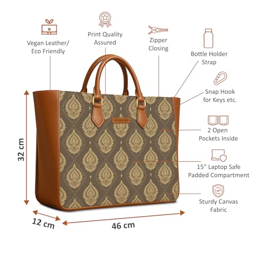 Image of The Purple Tree Handcrafted Women's Tote Bag with Vegan Leather Handles & Indian Prints, Shoulder Tote Bag and Handbag for Office and College (Pack of 1)