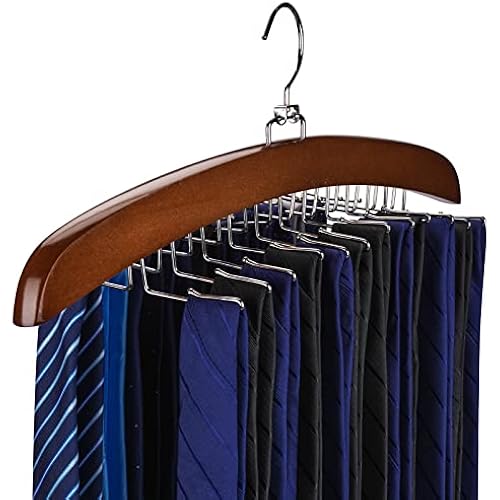 Tie Rack Tie Hanger 24 Hooks Wooden, Tank Top Hanger,Belt Organizer for Closet,with Upgraded 360°Rotating, Belts Scarves Accessories for Bras,Tank Tops,Camisoles…
