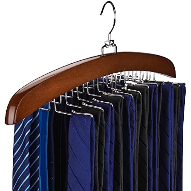 Tie Rack Tie Hanger 24 Hooks Wooden, Tank Top Hanger,Belt Organizer For Closet,with Upgraded 360Rotating, Belts Scarves Accessories For Bras,Tank Tops,Camisoles...