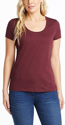 Nautica Women's Easy Comfort Scoop Neck Supersoft 100% Cotton Solid T-Shirt, Seaport Burgundy, X-Large
