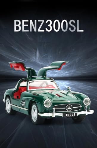 Image of 1:32 Scale Mercedes Benz 300SL Toy Car - Classic Vintage Die-Cast Alloy Pull Back Vehicle with Lights & Music, Realistic Detailing Model for Kids, Boys & Collectors (Black)