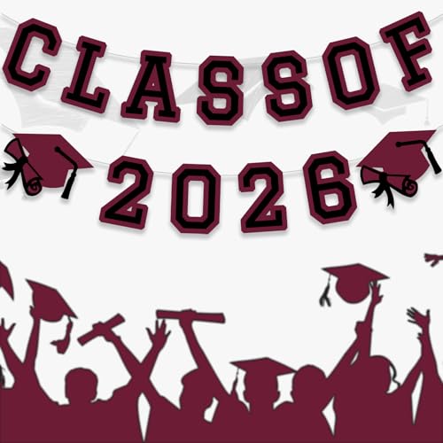 Image of Class of 2026 Graduation Banner University College Grad Garlands Decoration Party Supplies High School Colors Maroon