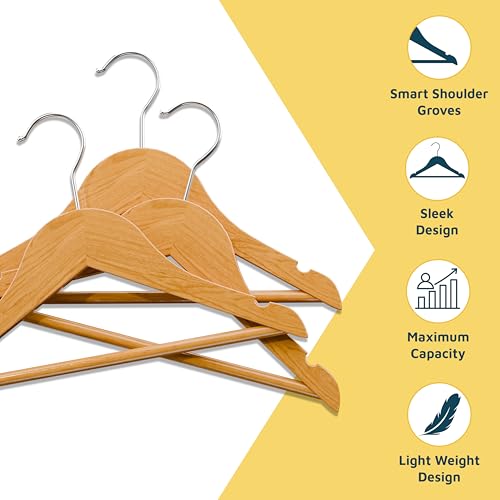 Natural Color Wooden Kids Hangers 20 Pack, Toddler & Baby Wooden Hangers, 11.8" Solid Maple Wood with 360° Swivel Hook, Pants Bar & Notches, Up to 7.7lb Capacity, Space-Saving Design for Ages 0–8 by Lifemaster - Used condition - Image 3