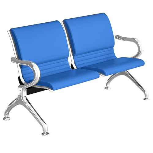 GTHTUHFD Waiting Room Bench With Arms, Office Lobby Chairs, Leather Cushion For Airport And Hospital Reception,Blue