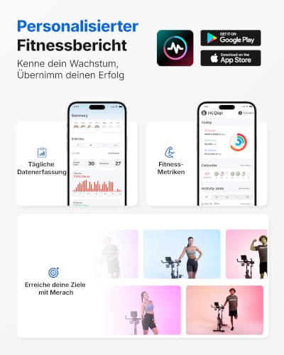 MERACH Heimtrainer Fahrrad mit Magnetischem Widerstand, Leises Bremsbelag/Hometrainer Fahrrad mit Verbessertem LCD-Monitor, Indoor Cycling Bike mit Hantelrack, Tablet-Halter, Eigener App, Bis 136KG