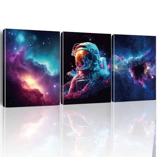 Image of Yuzi-n Space Decor Astronaut Wall Decor, Boys Room Wall Art Galaxy Space Decorations for Teen Boy Bedroom Playroom Decoration (3 Pieces 12”X15”) (Astronaut 1)