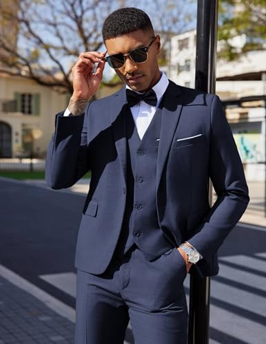 COOFANDY Men's 3 Pieces Suit Classic One Button Single Breasted Slim Fit Blazer Jacket Vest Pants Set Wedding Busines2