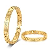 LB RELOJES 2024 Pulsera Hombre Grabado Personalizado Acero Inoxidable-Pulseras con Placa Grabable Personalizada Nombre Fecha - Regalo Aniversario Cumpleaños (Negro/Oro/Plata/Bicolor/Azul) (ORO)
