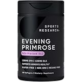 Sports Research Evening Primrose Supplement from Cold Pressed Oil - Softgels for Women’s Health & Skin Health - Gluten Free & Non-GMO GLA - High Potency 1300mg, 120 Count