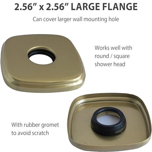 HOMYEP Brushed Gold Angled Shower Arm with Flange Wall Mounted Male NPT 1/2 Inch Gold Extension Arm for Fixed Rainfall and Handheld Shower Head, 6 Inch