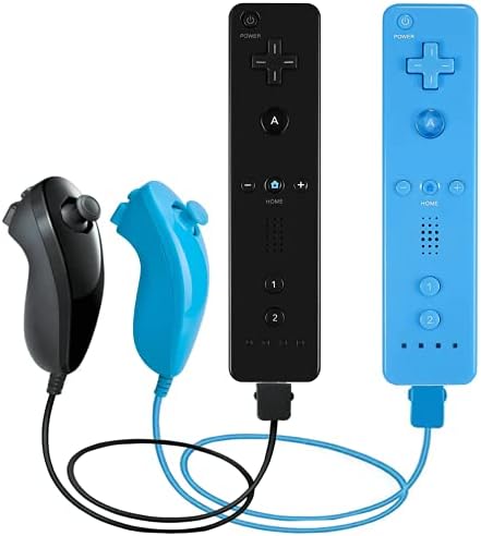PGYFDAL 2 Pack Remote Controller and Nunchuck Joystick for wii/wii u Console, Gamepad with Silicone Case and Wrist Strap for Holiday (Black and Blue)