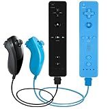 PGYFDAL 2 Pack Remote Controller and Nunchuck Joystick for wii/wii u Console, Gamepad with Silicone Case and Wrist Strap for Holiday (Black and Blue)