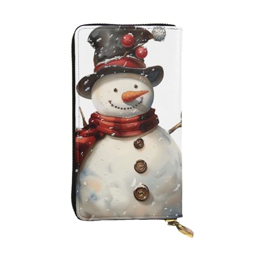 Porte-monnaie de voyage et téléphone en cuir noir imprimé bonhomme de neige