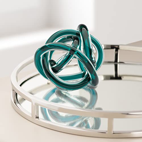Torre & Tagus Orbit Glass Décor Ball - Abstract Teal Glass Knot For Home Decor, Decorative Handblown Round Sculpture & Room Accent For Cabinet, Shelf, Coffee Table, Office Desk, Wedding 4.5" Diameter #TOP1
