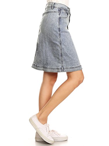 Anna-Kaci Womens Vintage Stretch Denim Jean Button Flare Skirt with Side Pocket3