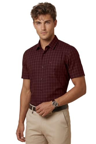 Image of Peter England Men's Half-Sleeves Checkered Regular Fit Shirt