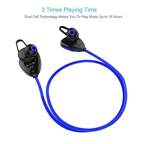 Arteck Drahtlose Bluetooth Kopfh?rer zum Rennen, Schwei?resistente Mobile Ohrh?rer mit Wiederaufladbaren Akkus mit 15 Stunden Abspielzeit, Akku f¨¹r iPhone 8, 7, 6, iPod, Android Smart Phones-Schwarz – Bild 3