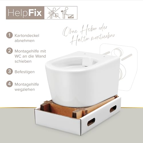 Lenz Spülrandloses Wand-WC MELVA in D-Form – Hygienisch, geruchsarm & leicht zu reinigen – Superglatte KeepClean-Oberfläche – Einfache Montage mit Help Fix – Tiefspüler, Weiß, 41030161