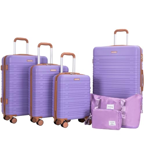 Tripcomp Luggage Sets 6 Piece Hardside ABS Travel Suitcase set with Spinner Wheels TSA Lock Carry On Luggage 22x14x9 Airline Approved and Checked Luggage (16/20/24/28) Light Purple