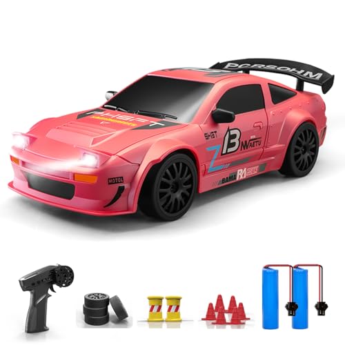 ACAMMZAR Coche Teledirigido, 1:24 20KM/H RC Drift Coche, 2.4GHz 4WD Drift RC Car,con Luces LED, 2 Pilas, Coche Teledirigido para 4 5 6 7 8 Niñas Adultos, Rosa