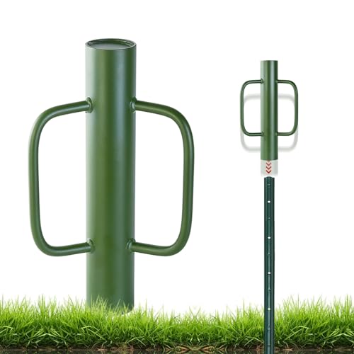 ICokin Green Fence Post Driver，16.5 Inch T Post Driver,12LB Hand Post Pounder with Handle, Heavy Duty Post Hole Digger - Thumbnail 5