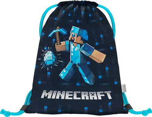 Minecraft dziecięca torba na siłownię, torba sportowa dla dziewcząt i chłopców, torba szkolna, torba sportowa na siłownię, Niebieski topór, 32 cm (W) x 41 cm (H) x 1 cm (D)