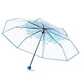 Lazeny Kirschblüte Regenschirm Transparent Taschenschirm mit 8 Edelstahl-Rippen Kompakter Schirm Regen- und Windresistent Regenschirm Transportabel Outdoor Regenschirm für Handtasche oder Reise-Blau