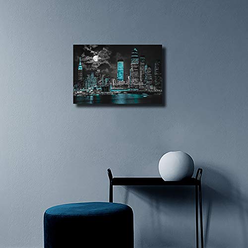 Wall Art For Living Room City Canvas Wall Art New York Skyline Night View Picture Painting Modern Giclee Canvas Prints Modern Home Office Wall Decoration Stretched Canvas Ready To Hang #TOP4
