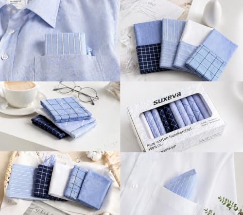 Image of Men's 12pcs 100% Cotton Checkered Handkerchiefs Gift Box, 15.75 Inch Soft Breathable Absorbent Large Pocket Squares