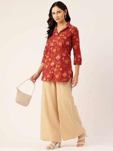 Image of feranoid Classic Collared Cotton Shirt with 3 /4 Sleeve for a Timeless Casual Look