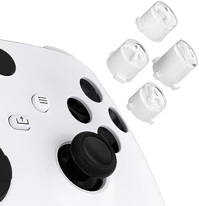 eXtremeRate Wymiana Custom ABXY Action Buttons dla Xbox Series X & S Controller, Three-Tone Czarny & Przezroczysty z Klasyczna Szarość Klasycznymi Symbolami Klawisze A B X Y dla Xbox One S/X, Elite V1/V2 Controller