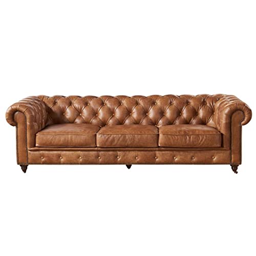 Image of A to Z Furniture Classic 3+2=5 Seater Sofa Set Luxury Chesterfield Leatherette Sofa in for Home Living Room & Office (Brwon) - 3, Brown
