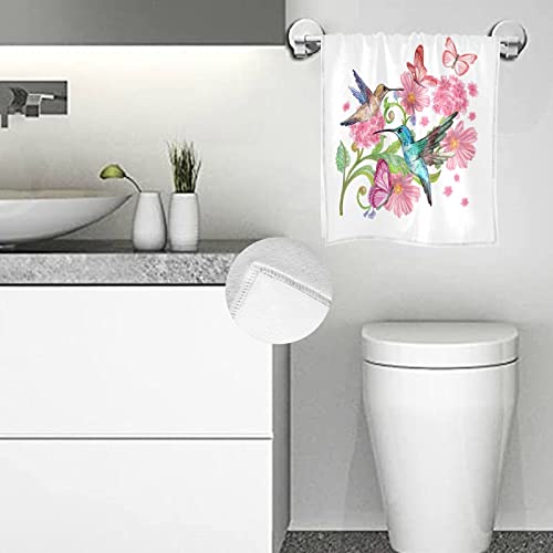 Qugrl Hummingbirds Butterflies Bath Hand Towels Fancy Pink Flowers Kitchen Dish Towels Soft Quality Premium Washcloths Guest Fingertip Towel Decor For Bathroom Spa Gym Sport 16X30 Inches #TOP2