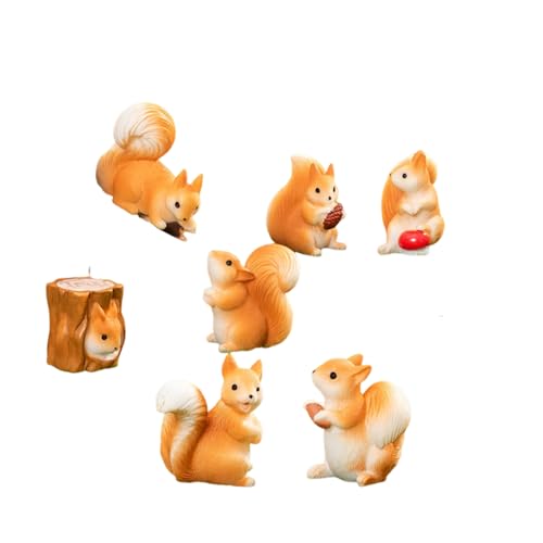 Eichhörnchen Figur, 7 Stück Set Squirrel Cake Decoration, Niedliche Miniatur Eichhörnchen Deko Für Garten, Kuchendekoration Und Kinderzimmer, Ideal Für Terrarien, Puppenhäuser Und Feengärten