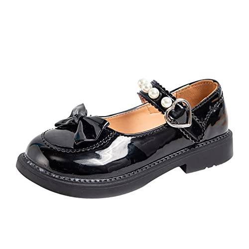 Girls Dress Shoes Wedding Bowknot Leather Shoes Princess Shoes Party School Shoes Size 2 Girls Sandals (Black, 37 Big Kids)