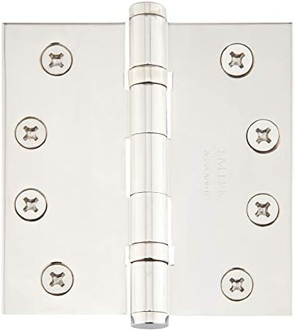Emtek 96416 5" x 5" Solid Brass Ball Bearing Square Corner Mortise Door Hinge -, Polished Nickel