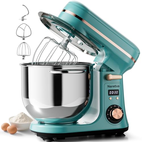 Neretva Stand Mixer, [6.34QT/ 6+P Speed/ 400W] Mixers Kitchen Electric Stand Mixer Lightweight & Large Capacity & LED Display Kitchen Mixer with Stainless Steel Bowl, Whisk, Flat Beater, Dough Hook