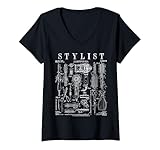 Mujer Peluquero Peluquería Peluquería Salón Vintage Patent Camiseta Cuello V