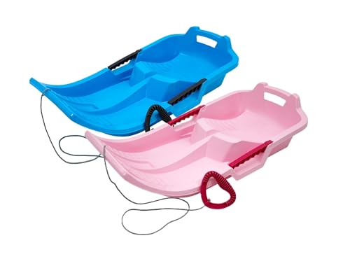 KHW Minibob Spar-Set | Iceblue + Rosa | Rodel Schlitten aus Kunststoff | robust & frostbeständig | leicht & wendig | mit Brems- & Lenkfunktion | Made in Germany | TÜV-geprüft | 80×40×20 cm