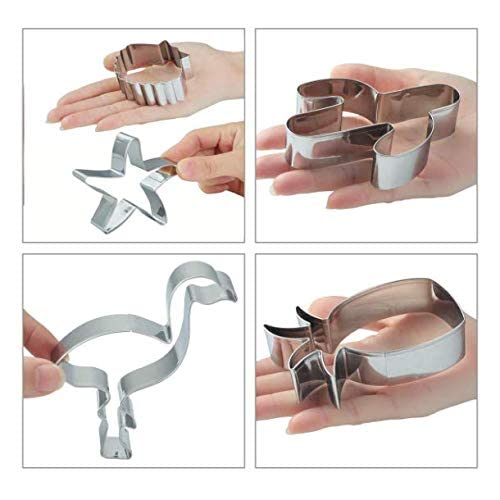 Cookie Cutter Set-9 Piece-Mermaid,Starfish,Seashell,Seahorse,Cactus,Pineapple,Flamingo,Palm Tree,Stainless Steel Cookies Molds For Summer Tropical Beach Party Supplies Decoration Handmade Cookie (1) #TOP4