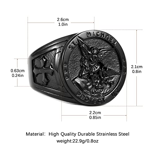 Image of HZMAN St. Michael San Miguel The Great Protector Archangel Defeating Satan Figurine Stainless Steel Amulet Ring
