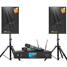8000W Thunder Professional Home Karaoke System with Super Bass Loudspeakers Digital Mixing Amplifier, and Dual Wireless Microphones Built-in