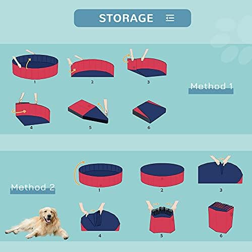 PawHut Foldable Dog Paddling Pool Pet Cat Swimming Pool Indoor/Outdoor Collapsible Summer Bathing Tub Shower Tub Puppy Washer (Φ140 x 30H cm, Red), D01-014RD