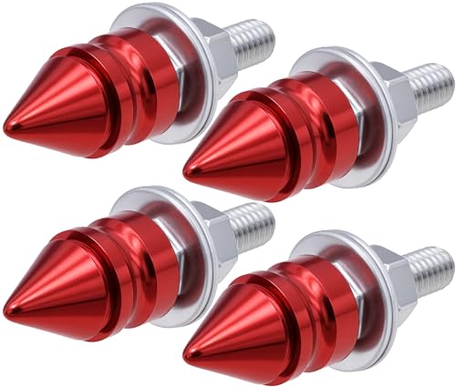 MEAJOO 4Pcs Spike License Plate Screws Kit – Decorative Anti-Theft Bolts, Stainless Steel & Aluminum Alloy, Red Car Motorcycle Truck Frame Fasteners, Universal Fit