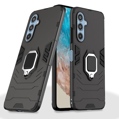 Image of Pikkme D5 Tough Armor Back Cover | 360 Protection Case | Ring Holder Stand Bumper Case for Samsung Galaxy M35 5G (Black)