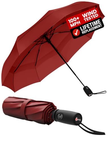 Image of Repel Windproof Travel Umbrella - Compact & Withstands Winds up to 100MPH , Strongest Premium Auto Folding Umbrella for Rain and Sun - Durable, Light & Portable for Women & Men , Fits Backpack & Cars