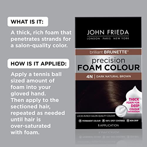 John Frieda Precision Foam Color, Dark Natural Brown 4N, Full-Coverage Hair Color Kit, With Thick Foam For Deep Color Saturation #TOP2