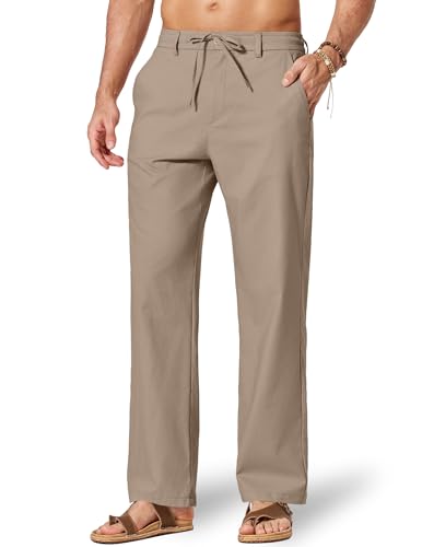 Image of COOFANDY Men's Cotton Linen Pants Casual Drawstring Dress Pants Beach Summer Lightweight Trousers
