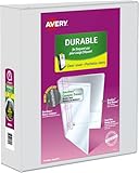 AVERY Durable View Binder, 3" Slant Rings, 600 Sheet Capacity, 3 Ring Binder, 2 Pockets, PVC Free, White (17042)